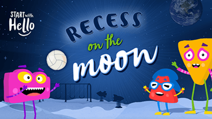Start With Hello characters having recess on the moon