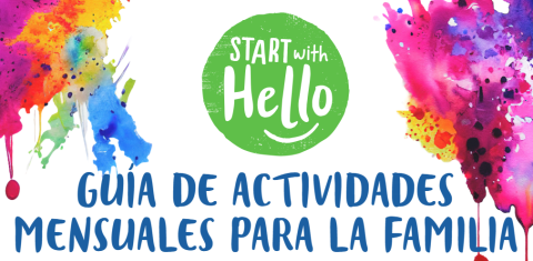 Start With Hello logo in green circle with splashes of water color. 