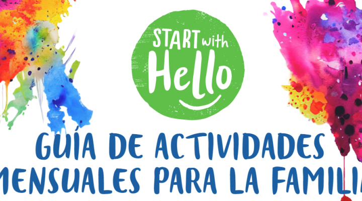 Start With Hello logo in green circle with splashes of water color. 