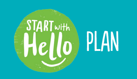 Start With Hello logo in green circle with a blue background. 