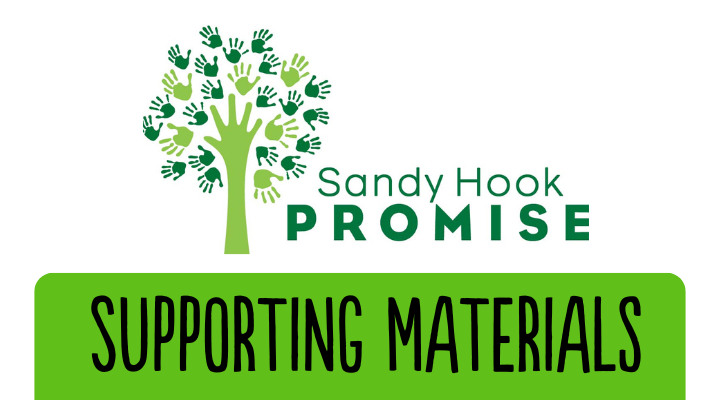 Sandy Hook Promise Logo with Lime Green Horizontal Bar on the Quarter Bottom with Capitalized Black Lettering of the word SUPPORTING MATERIALS