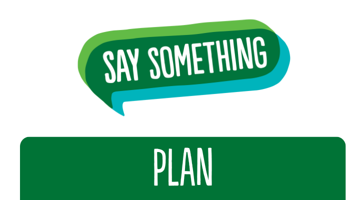 Say Something logo with a green rectangle and the word "plan" in white text. 